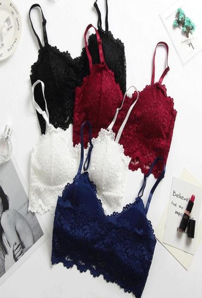 2019 sujetador bordado mujer vino rojo azul blanco negro encaje Bralette talla grande sujetador Push Up inalámbrico espalda descubierta Sexy Bras4812639