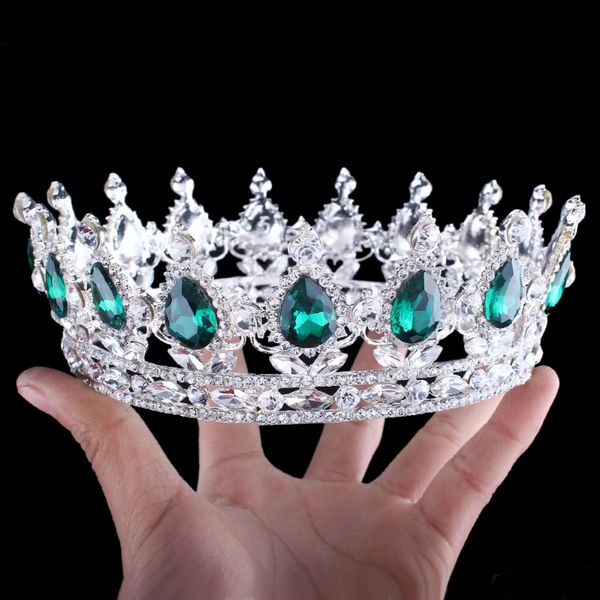 2019 Cristal verde esmeralda Color dorado Elegante Royal Regal Diamantes de imitación brillantes Tiaras y coronas Tiaras nupciales del desfile de quinceañera 15 219c