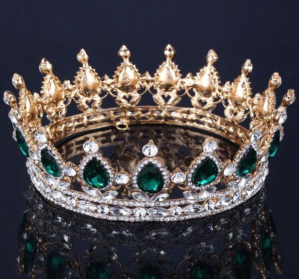 2019 Cristal verde esmeralda Color dorado Chic Royal Regal Diamantes de imitación brillantes Tiaras y coronas Tiaras nupciales del desfile de quinceañera 15 3039