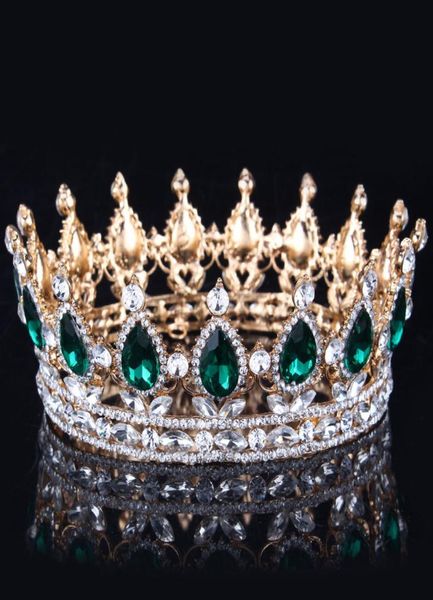 2019 Cristal verde esmeralda Color dorado Elegante Royal Regal Diamantes de imitación brillantes Tiaras y coronas Tiaras nupciales del desfile de quinceañera 15 5858959