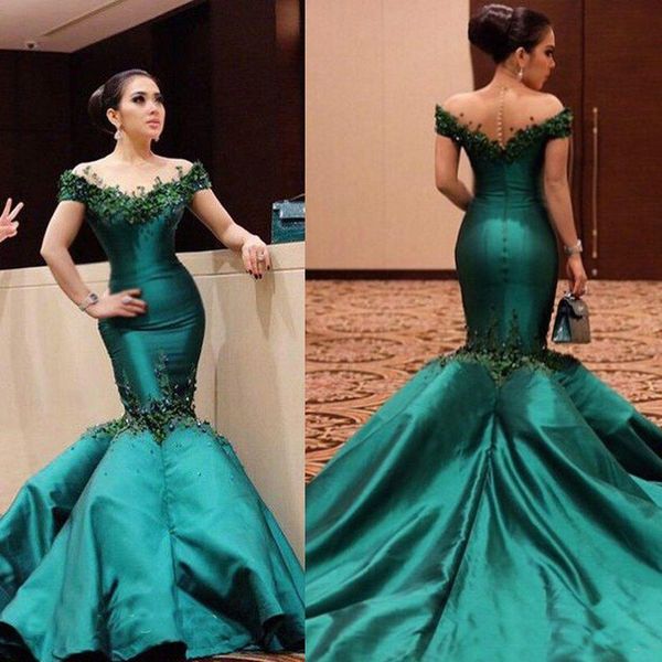 2019 Vestidos de fiesta de color verde esmeralda Sirena con hombros descubiertos Ropa formal para fiestas Fiesta de noche Vestido de desfile por encargo