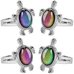 Europa Fashion Mood Ring Peach Hart Little Turtle Dolphin Change Color Regelbare ringen