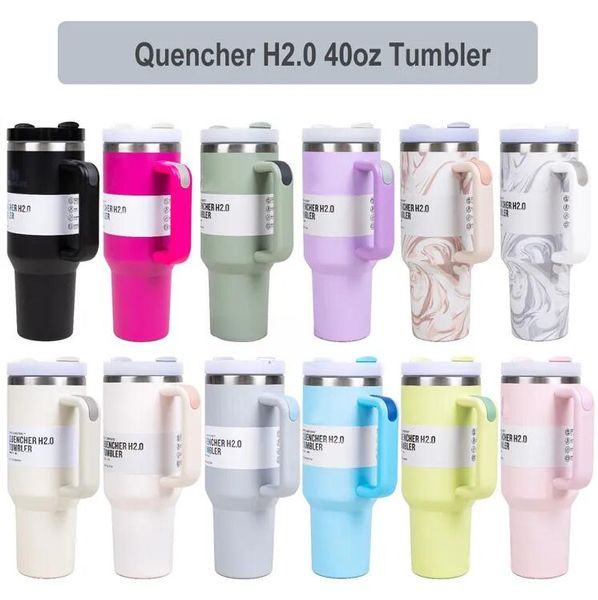 Chrome Chrome Pink Dune Quencher H2.0 Tobeurs de gobelets 40oz avec des tasses de voiture isolées à poignée avec couvercles et pailles