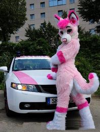 2019 Factory Hot Sale ohlees Echte foto Foto Pink Fursuit Husky Wolf Halloween Mascot Costuums Karakter Hoofd Fancy Party Costume volwassen
