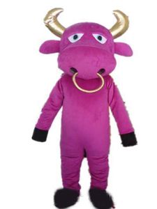 2019 usine chaude Ventilation un costume de mascotte de bétail rose avec deux cornes d'or à vendre