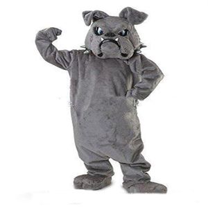 2019 fabrieksnieuw Cool Bulldog-mascottekostuum Grey School Animal Team Cheerleading Complete outfit volwassen maat2247