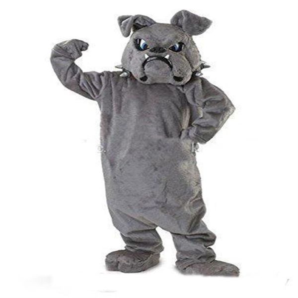 2019 usine nouveau costume de mascotte bouledogue cool gris équipe d'animaux de l'école Cheerleading tenue complète taille adulte225t