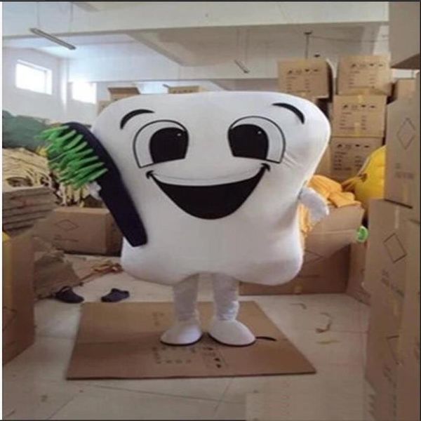 2019 Factory New Tooth Mascot Disfraz de disfraces Fancy Dental Cara de cuidados dentales Mascot Dress Amusement Park Outfit2899