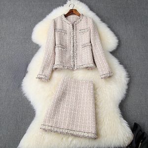 2022 deux pièces ensembles automne hiver à manches longues col rond tweed perlé veste Plaid Mini jupe courte deux pièces 2 pièces ensemble 2N1610438