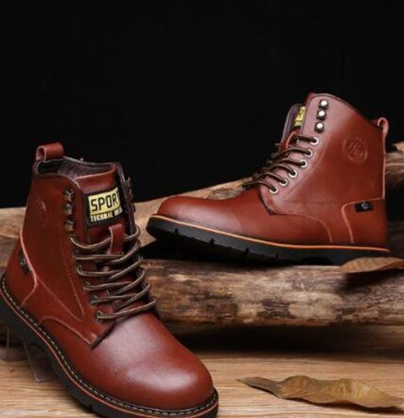 2019 Otoño invierno hombres casual Martin botas de cuero Oxfords piel Botas para la nieve Zapatos de vaquero americanos europeos moda botas militares de motocicleta