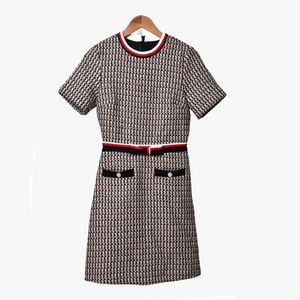 2019 herfst winter korte mouw ronde hals plaid print tweed lambrised boog knoppen korte mini jurk vrouwen mode jurken D2616009