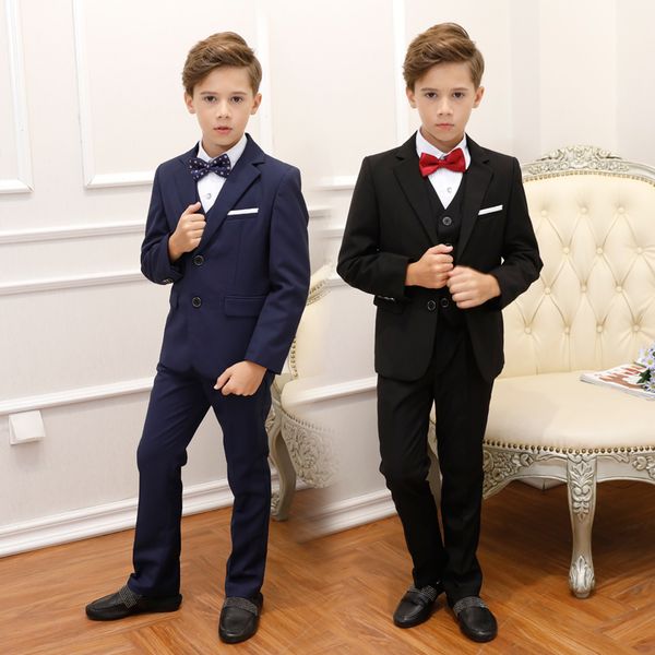 Moda 4 Uds. Trajes formales para niños pequeños esmoquin para fiesta de boda trajes rojos para niños (chaqueta + pantalones + chaleco + pajarita)