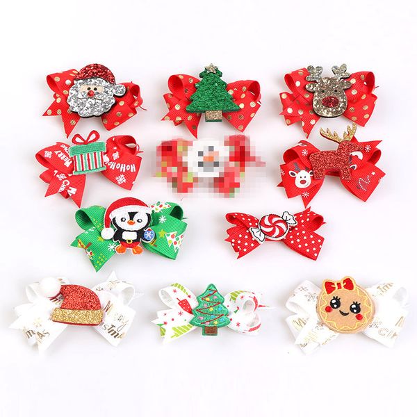 Fashion Baby Christmas Style Hair Clips 100pcs Niños Santa Claus horquilla de nieve Penguin Cut Kids Christmastree Barettes