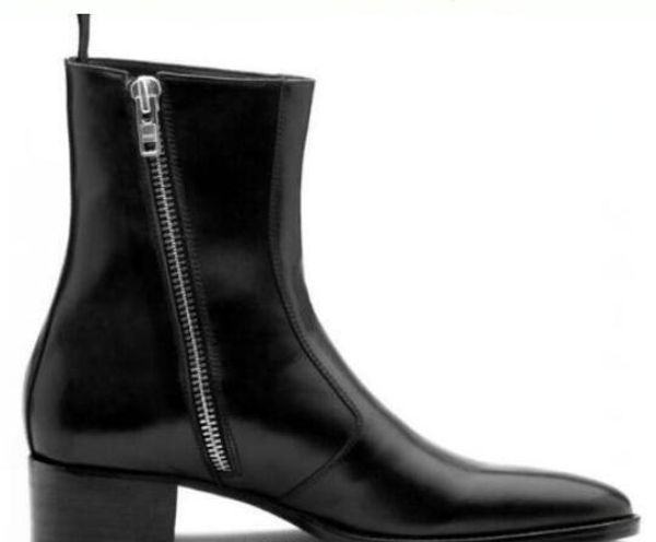 2019 Marque de mode noire en cuir à bout pointu hommes britanniques bottes Side zipper mujer bota sequin Chaussures Hommes