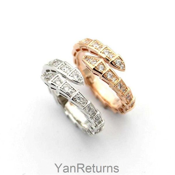 2019 Bijoux de la marque Fashion Men Femmes Full Cz Diamond Snake Ring Silver Couleur Couleur Couple SING