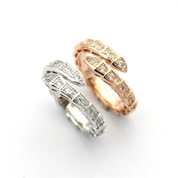 2019 Bijoux de marque Fashion Men Femmes Full CZ Diamond Snake Ring Silver Couleur Couleur Couple de Titanium Steel Lover High Polished Rin233Z