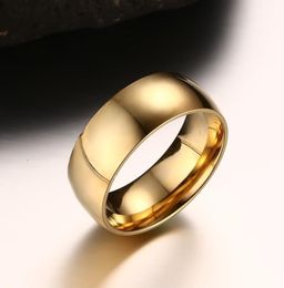 2019 Fashion Gold Color Rings Hombres y mujeres Anillo de boda de 8 mm de ancho Anti alergias ambientales Anelli Joyas de joyas US Tamaño 5141539757