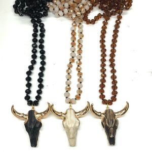 2023 mode longs colliers manuel collier perle de cristal avec tête de taureau pendentif à breloque collier fait main hommes femmes bijoux 90 cm