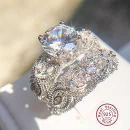 2019 mode luxe vrouwelijke kristallen witte zirkoon 925 sterling zilveren ring bruiloft bruids sets belofte verlovingsringen voor vrouwen