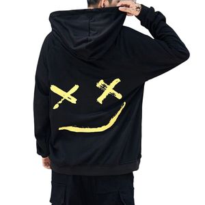 Mode hommes sweats à capuche hauts Harajuku sourire imprimé sweat à capuche Streetwear homme Hip Hop pull à capuche grande taille Moletom