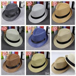 2019 Fashion Men Women Straw Hats Soft Fedora Panama hoeden buiten gierige randkappen 8 kleuren