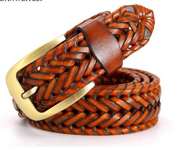 2019 mode hommes ceintures en cuir véritable marron tressé véritable peau de vache sangles jean large ceinture mâle 120 cm