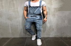 2019 Fashion Heren scheurde jeans jumpsuits Street Distressed Hole Denim Bib overalls for Man Suspender Pants Grootte MXXL1508708