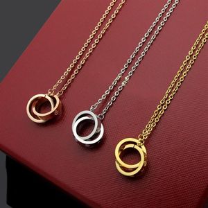 2019 Mode nouvelle marque de luxe designer pour femmes collier grand double anneau or 18 carats titane acier collier à breloques entier303c