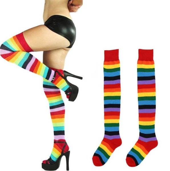 Moda nuevo cosplay halloween raya hasta la rodilla silk medias japonesas impresión medias color mujer muslo alto sexy calcetines