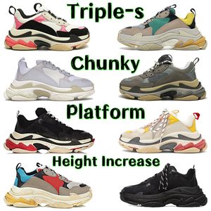 2022 Fashion Men Women Platform Casual schoenen Triple-S dikke sneakers Hoogte Verhoog drievoudige zwart wit beige groen geel platform papa schoen ons 6-12