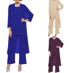 2019 mode drie stuk jumpsuit moeder van de bruid jurken formele jurken chiffon lepel elegante formele avondjurk jurken partij vestioden