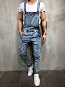2019 Mode Tendance Hommes Trou Jeans Jeans Combinaison Rue Denim Distressed Jarretelles Denim Bib Jumpsuit 3 Couleur En Option 930