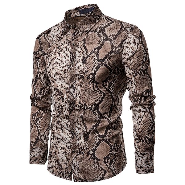 2019 mode tendance hommes à manches longues bouton chemise hauts coupe ajustée luxe Unique élégant motif peau de serpent chemises pré-automne vêtements
