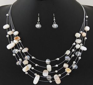 Ensembles de bijoux vintage de la mode 2019 Joker Bohemian Crystal multicouche perles colorées Collier en pierre Boucles d'oreilles Set1076945