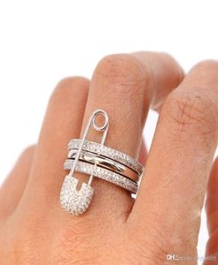 2019 Modieuze drie vingerringen met pins stapel ontwerp Safety Pin Designer unieke fijne elegante vrouwen sieraden punk stack ring4089578