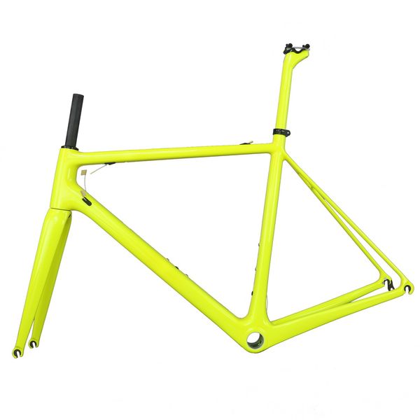 Cadre de vélo de route en fibre de carbone T100 V frein FM066 support inférieur BSA jaune Fluorescent