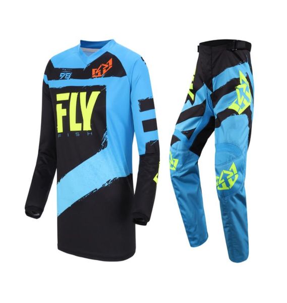 2019 Fly Fish Racing bleu Jersey pantalon Combo ensemble MX ATV BMX vtt équipement d'équitation Motocross Dirt Bike Set4907401