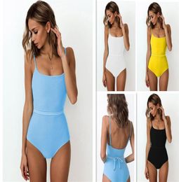 2019 buitenlandse handel stijl dames badpak alin-one bikini met Europese en Amerikaanse effen kleur speciale stoffen riem210B6254111