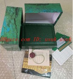 Cajas de relojes verdes para hombre/mujer de lujo Caja de reloj original Papeles de madera Cajas de billetera de tarjeta Reloj de pulsera