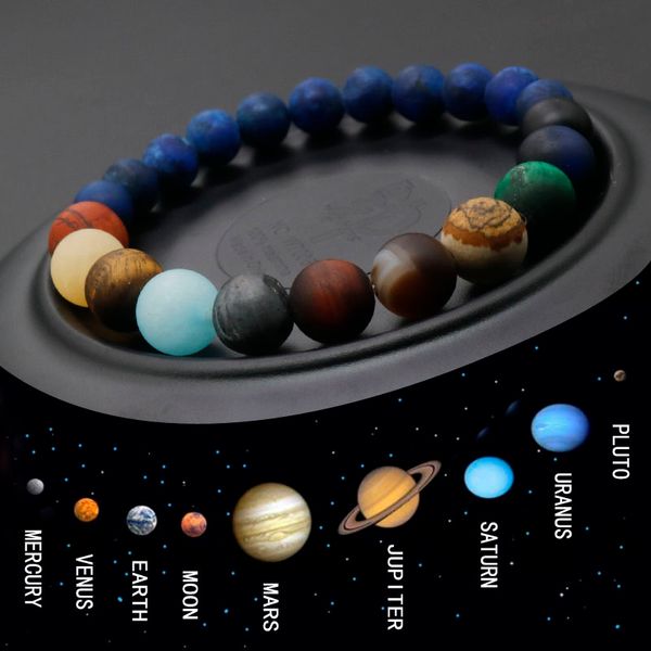 Pulseras de piedra natural esmerilada Ocho planetas Hombres Universo Galaxia Sistema solar Pulsera para mujer Joyería Regalo para ella MY99