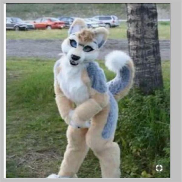 2019 Furry Husky Dog BENT LEGS Fursuit Costume De Mascotte Costume En Fausse Fourrure Taille Adulte Décorations Extérieures219m