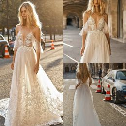 2019 Gali Karten Robes De Mariée Plage Spaghetti Dentelle Appliques Illusion Une Ligne Robe De Mariée Bohème Plus La Taille Boho Robes De Mariée