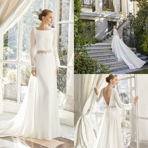 2019 Gali Karten robes de mariée sirène encolure dégagée balayage train à manches longues robe de mariée dos nu sur mesure, plus la taille des robes de mariée