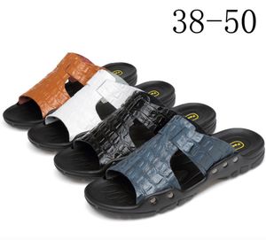 2019 Chanclas de cuero genuino para hombres, sandalias de marca con diseño de cocodrilo, zapatos planos de playa para verano, talla grande EE. UU. 7- 15