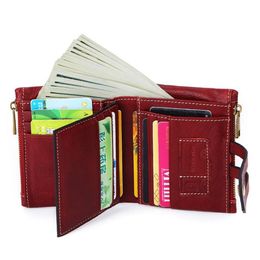 2019 Genuine Leather Women Wallet Slim Coin Purse Femenino pequeño Doble Doble Rfid Walet ID de identificación para niñas Money Bag Designer240J