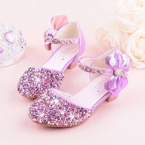 Chaussures de princesse à nœuds à nœuds 2019 avec des chaussures d'été de danse à talons hauts, paillettes pour enfants, violet, rose Sier 26-38 L2405 L2405
