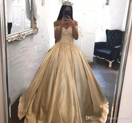 Gold Quinceanera robe princesse arabe Dubai Styles Off épaule Sweet 16 âges Long Girls Prom Party Pageant Robe plus taille C2624078