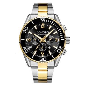 Reloj Longbo de acero inoxidable dorado 2019 para hombre, reloj único de marca azul, calendario de vestir de negocios para hombre, reloj resistente al agua