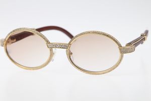 Buena calidad 18K Oro Vintage Madera 7550178 Gafas de sol Redondas Vintage Unisex Gafas de diamante de gama alta Tamaño limitado: 55 Diseñador Hombres Mujeres Lujo