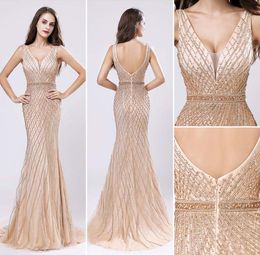 2019 magnifiques robes de soirée sirène or champagne perles lourdes robes de soirée robe de célébrité arabe robe de bal formelle vintage 1953815